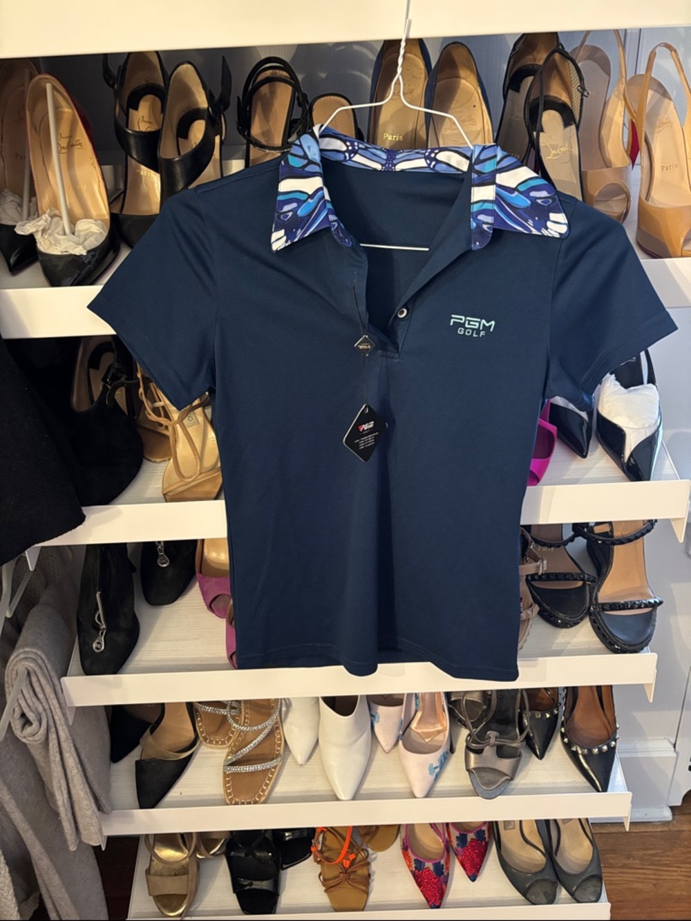 Golf Women's Navy Polo Top with Patterned Collar